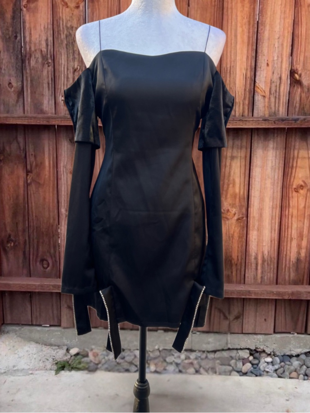 NWT Black Off-Shoulder Long-Sleeve Mini Dress